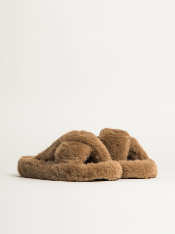 WOMENS HARLOW CROSSOVER SLIPPER - LIGHT BROWN