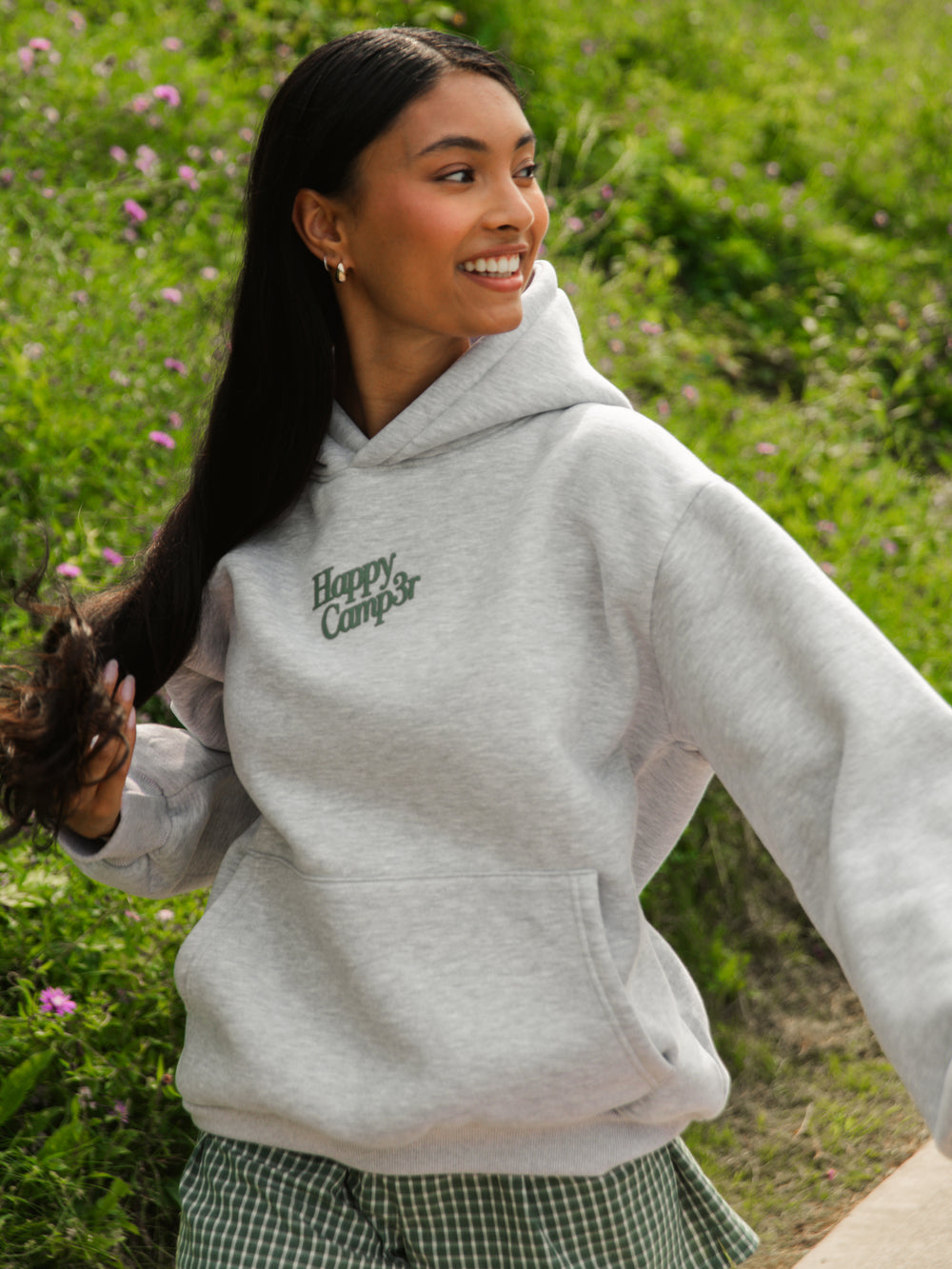 HAPPY CAMPER HEATHER GRAY PUFF SERIES HOODIE