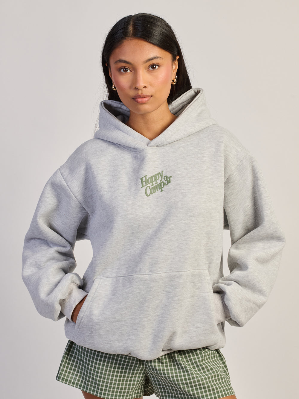 HAPPY CAMPER HEATHER GRAY PUFF SERIES HOODIE