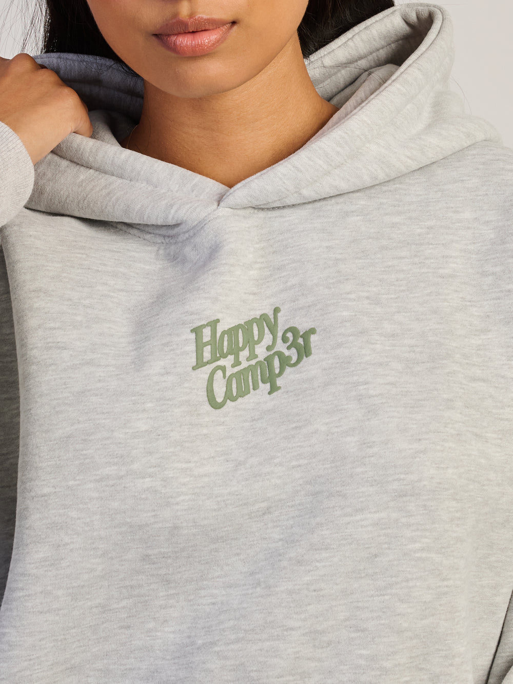 HAPPY CAMPER HEATHER GRAY PUFF SERIES HOODIE