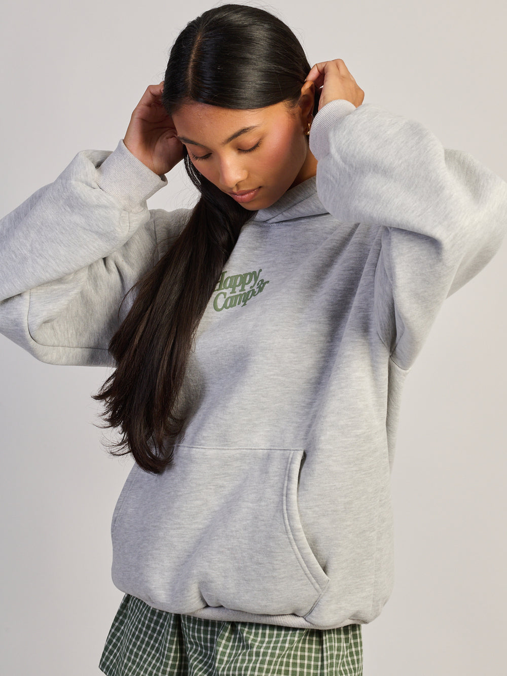 HAPPY CAMPER HEATHER GRAY PUFF SERIES HOODIE