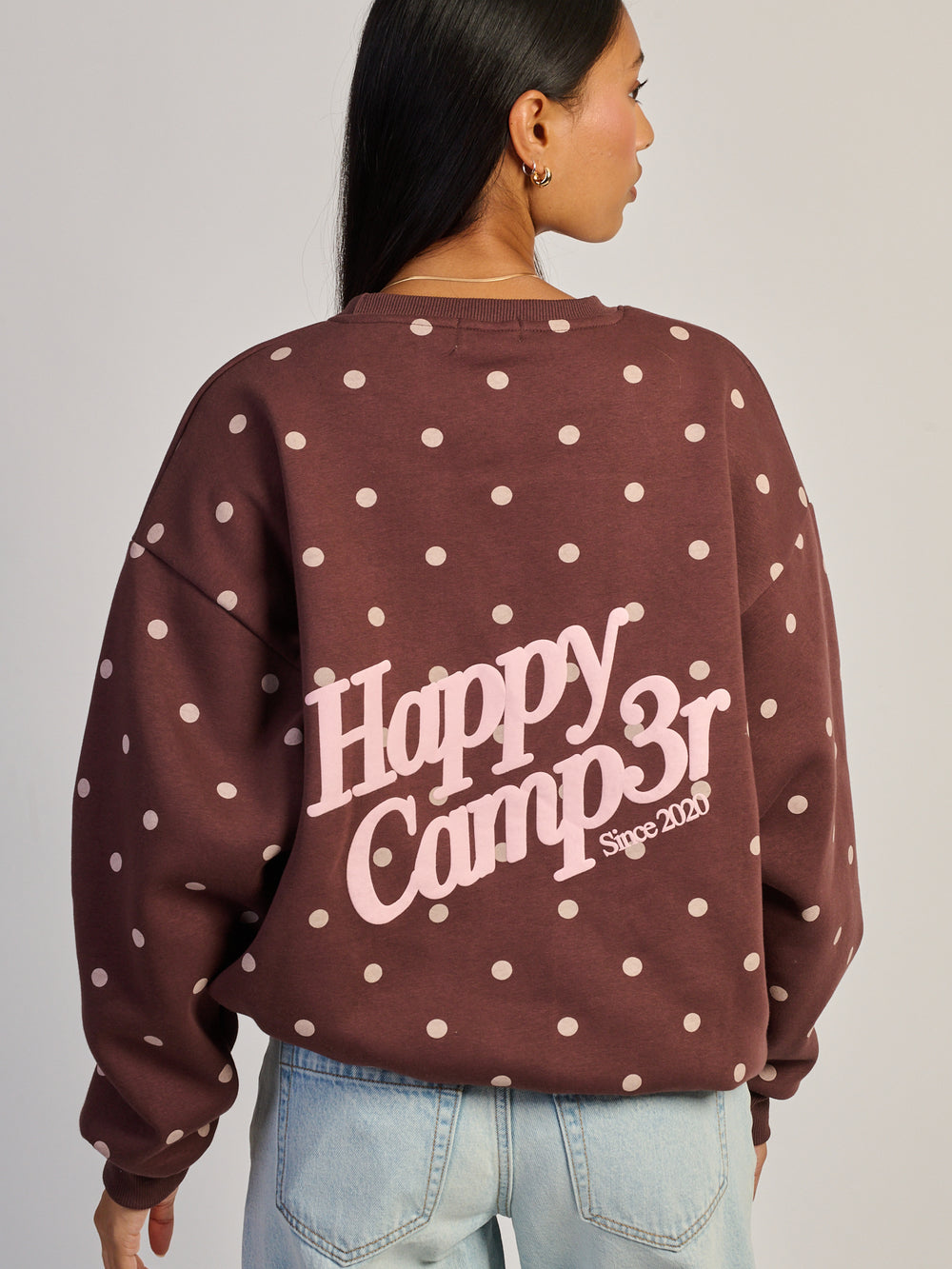 HAPPY CAMPER COCOA DOT CREWNECK