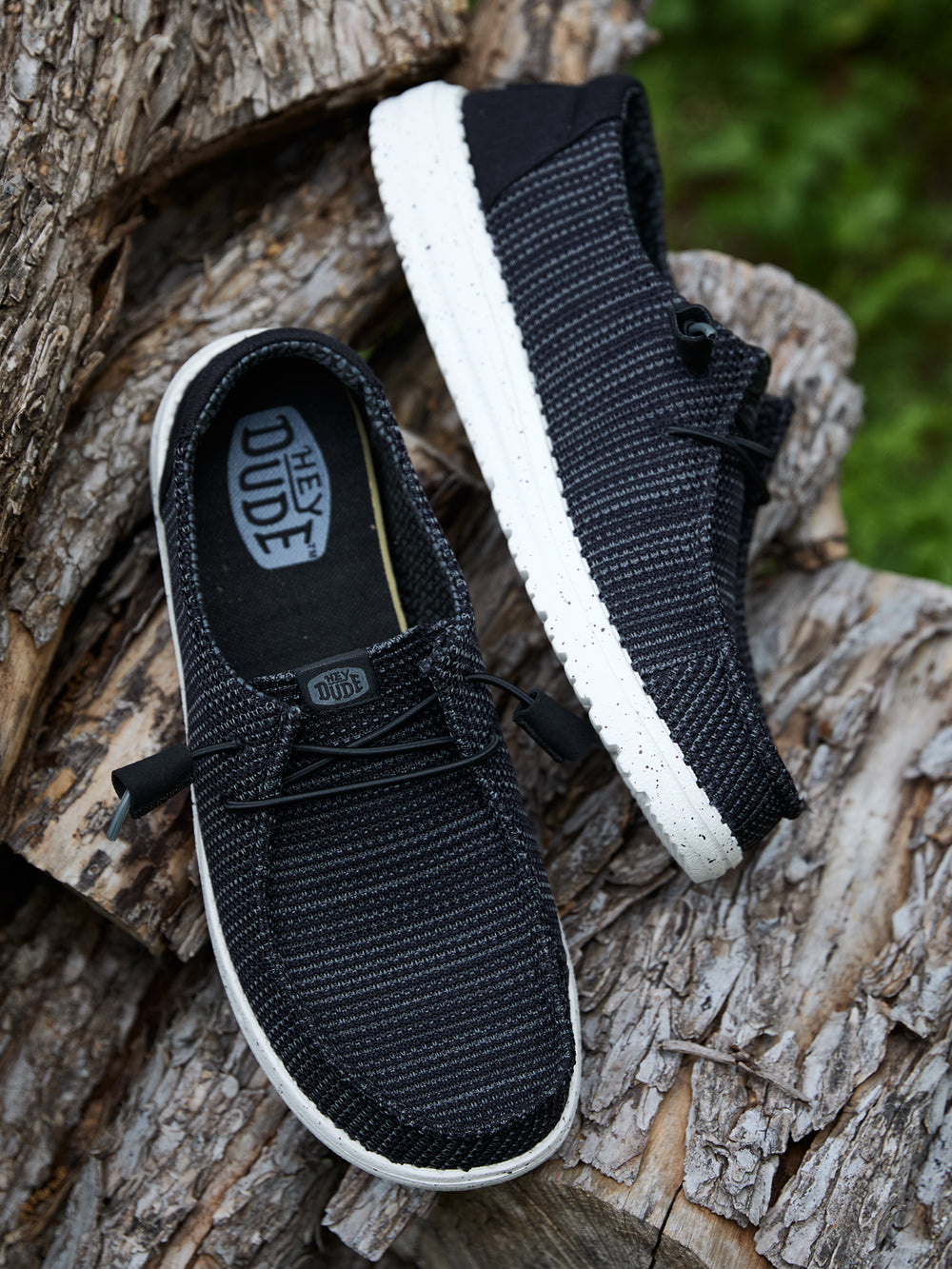 WOMENS HEYDUDE WENDY STRETCH SOX SNEAKER - BLACK/WHITE