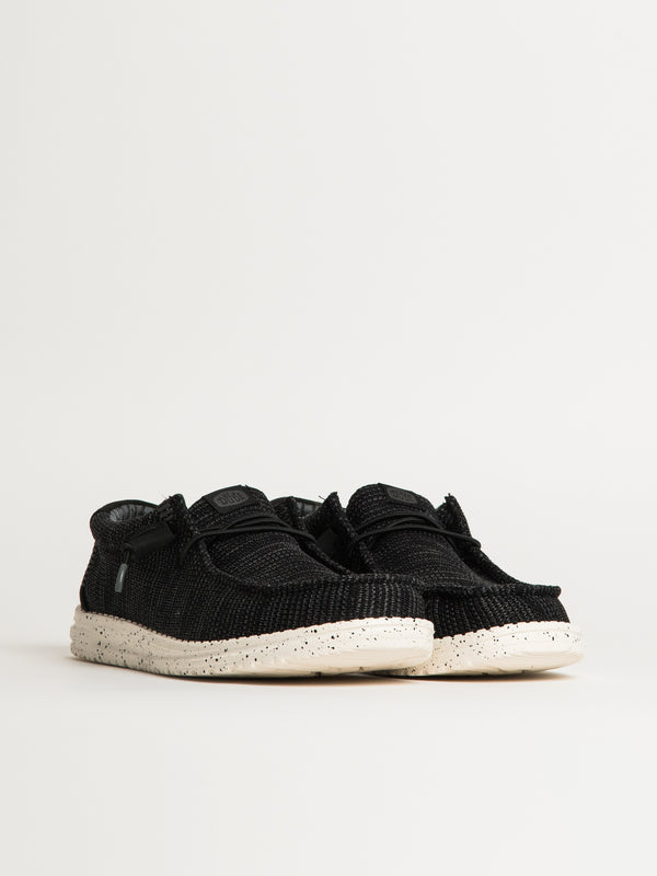 MENS HEYDUDE WALLY STRETCH SOX SLIP-ON - BLACK/WHITE