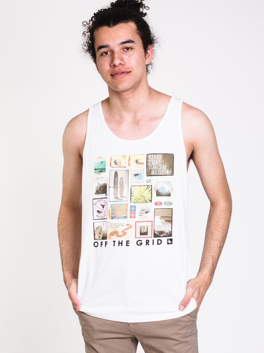 MENS COLLAGE TANK - WHITE - CLEARANCE