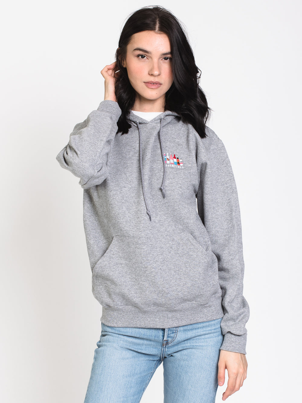 HOTLINE APPAREL UNISEX ESSENTIALONG SLEEVE EMBROIDERED HOODIE - GRY - CLEARANCE