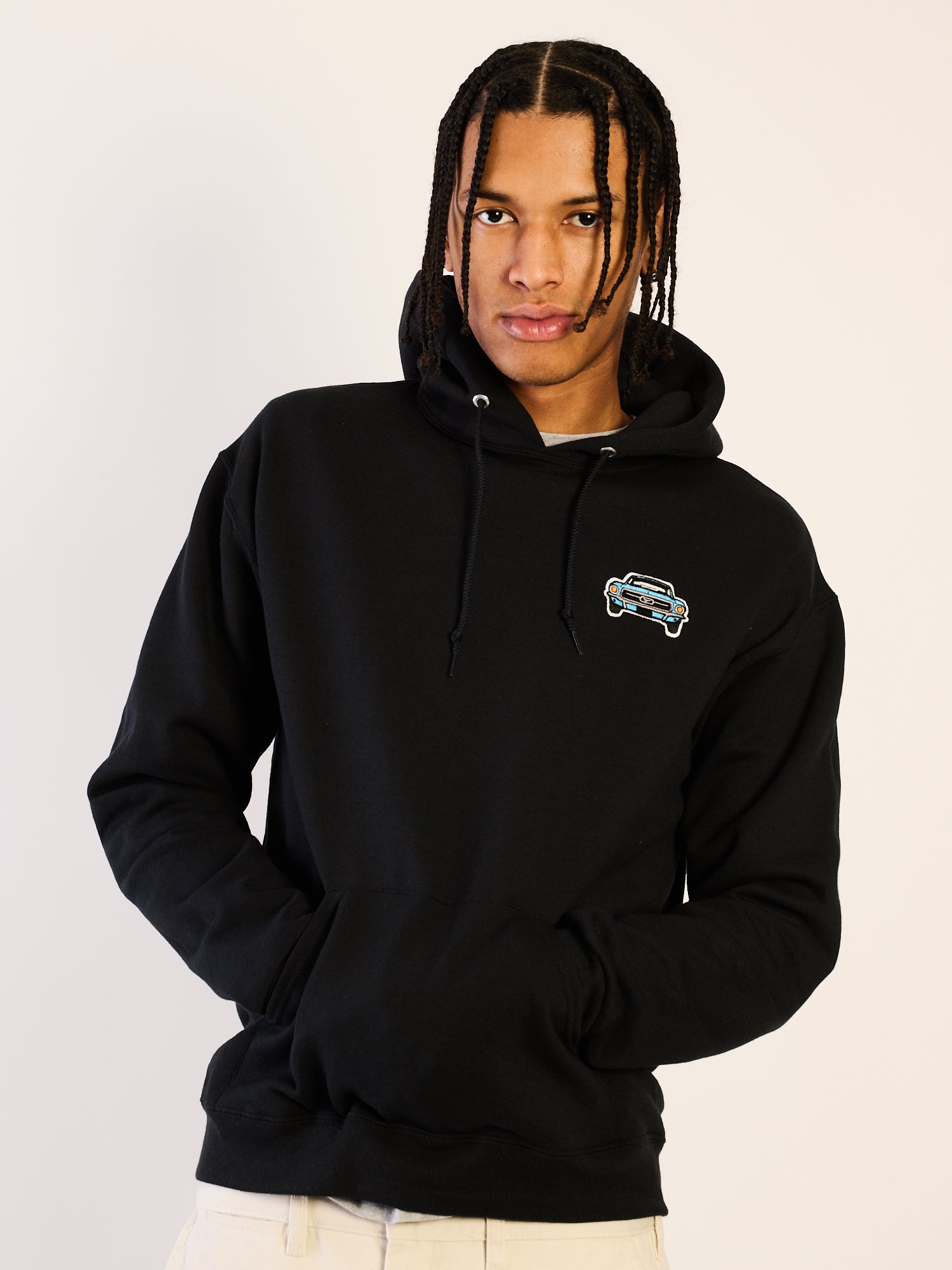 HOTLINE APPAREL MUSCLE CAR EMBOIRDERED HOODIE -BLACK/NOIR