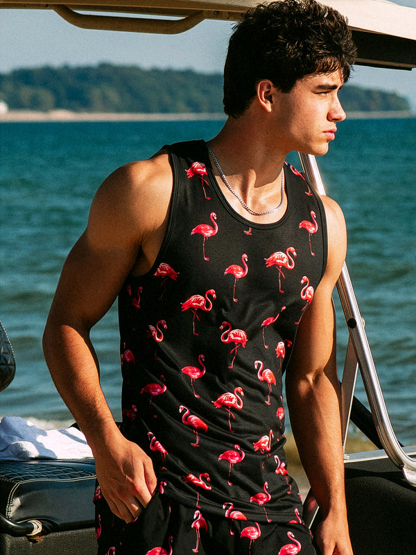 KOLBY SWIM FLAMINGO TANK TOP - BLACK