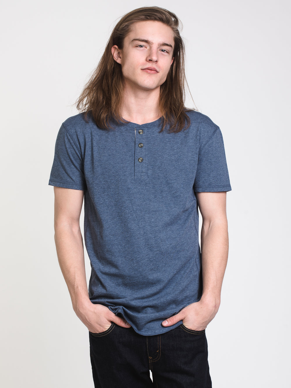 MENS LONGLINE MELANGE HENLEY - CLEARANCE