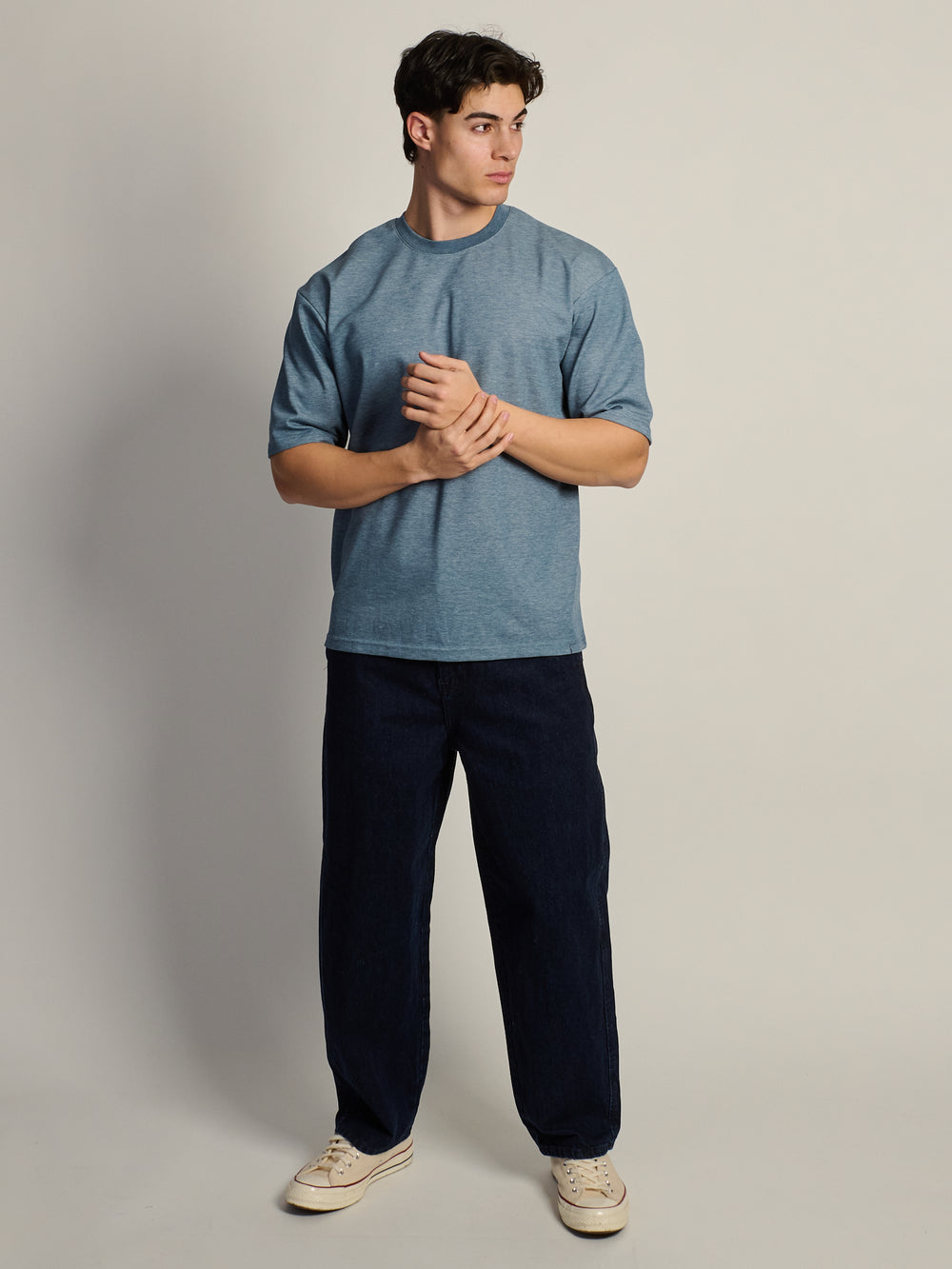 KOLBY BOXY FIT TEE - HEATHER BLUE