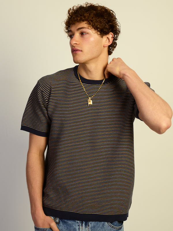 KOLBY RELAXED FIT KNIT TEE - CHARCOAL NAVY