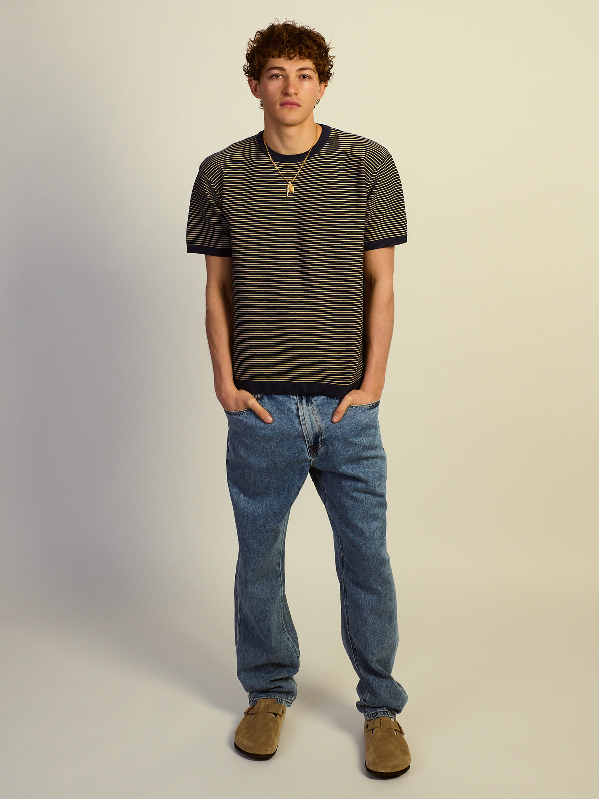KOLBY RELAXED FIT KNIT TEE - CHARCOAL NAVY