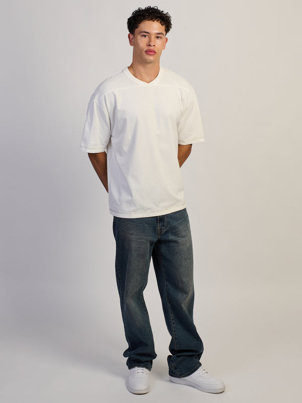 KOLBY CONTRAST STITCH T-SHIRT - OFF WHITE