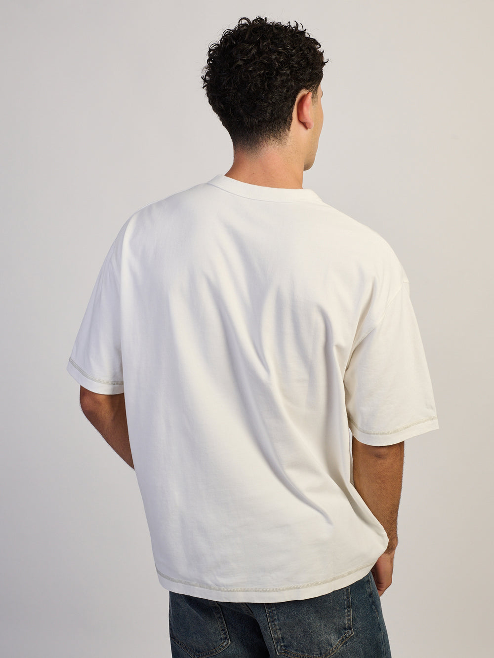 KOLBY CONTRAST STITCH T-SHIRT - OFF WHITE