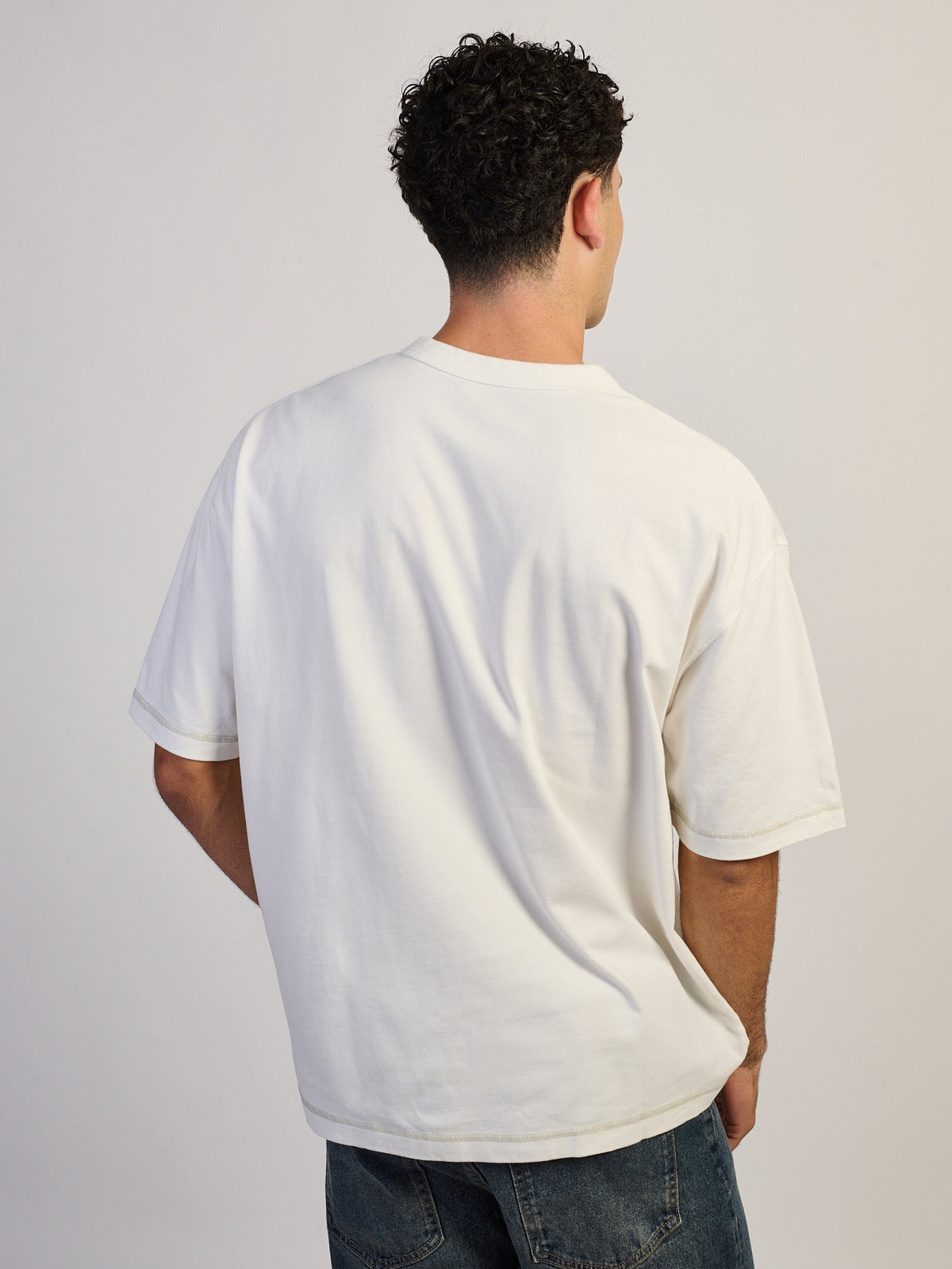 KOLBY CONTRAST STITCH T-SHIRT - OFF WHITE