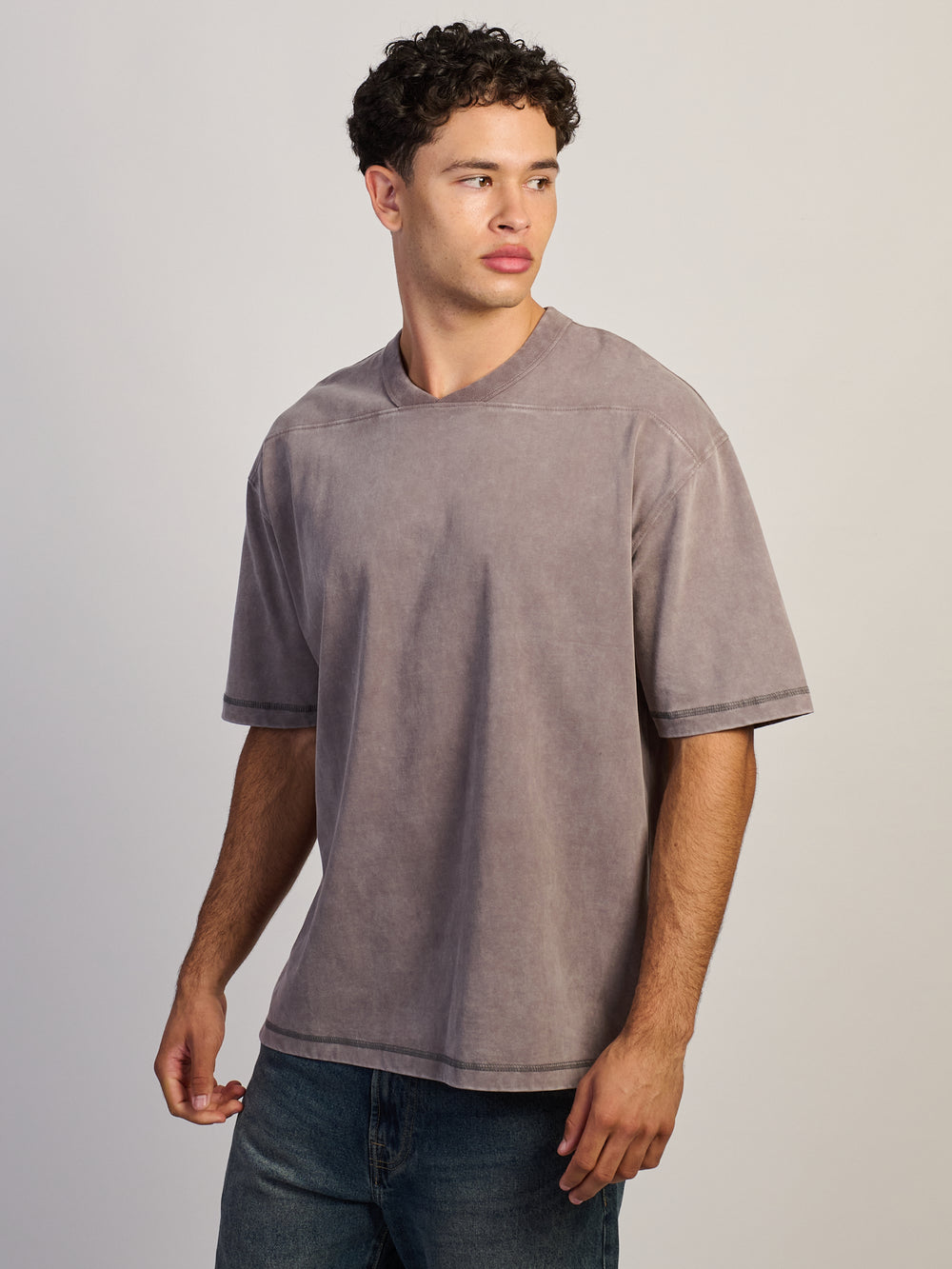 KOLBY CONTRAST STITCH T-SHIRT - IRON