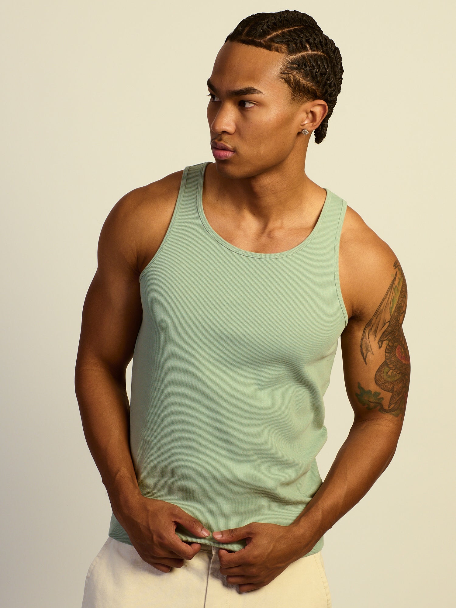 KOLBY RIBBED TANK - DUSTY GREEN