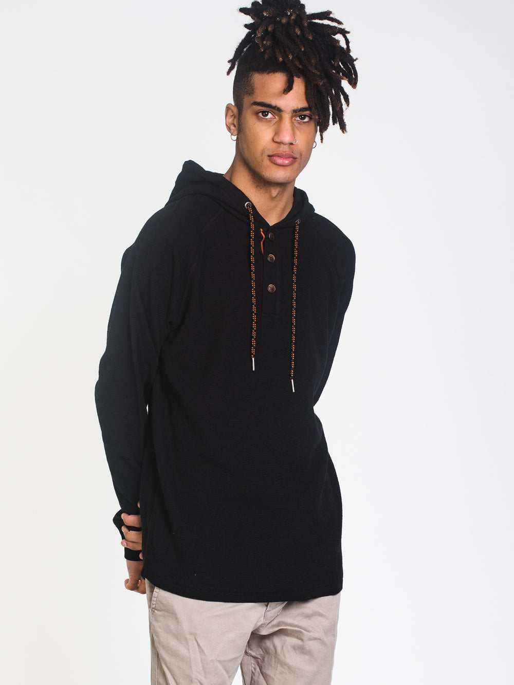 MENS WAFFLE HOODIE HENLEY - CLEARANCE