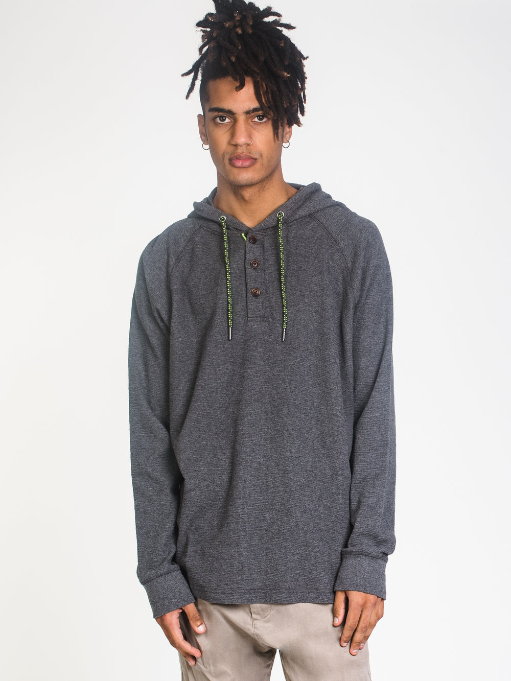 MENS WAFFLE HOODIE HENLEY - CLEARANCE