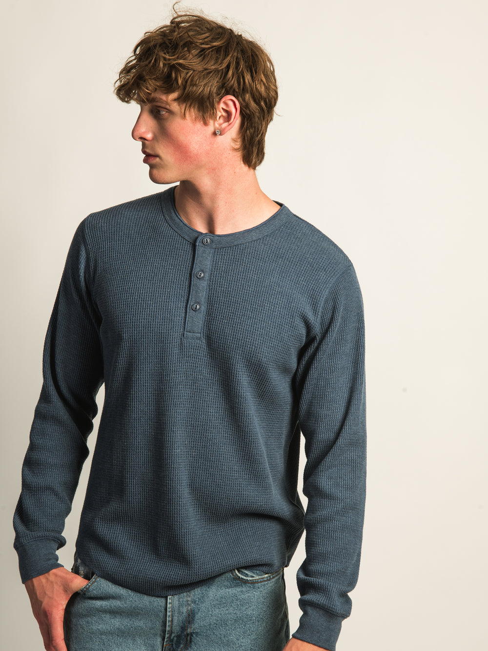 KOLBY WAFFLE HENLEY - NAVY
