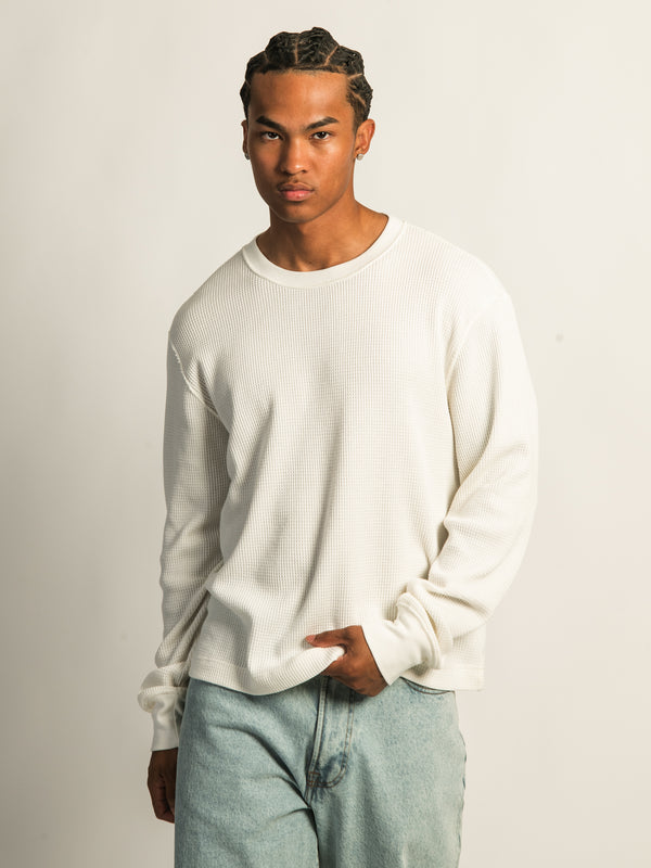 KOLBY SHORT CUT LONG SLEEVE WAFFLE SHIRT - OFF WHITE