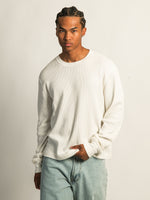 KOLBY SHORT CUT LONG SLEEVE WAFFLE SHIRT - OFF WHITE