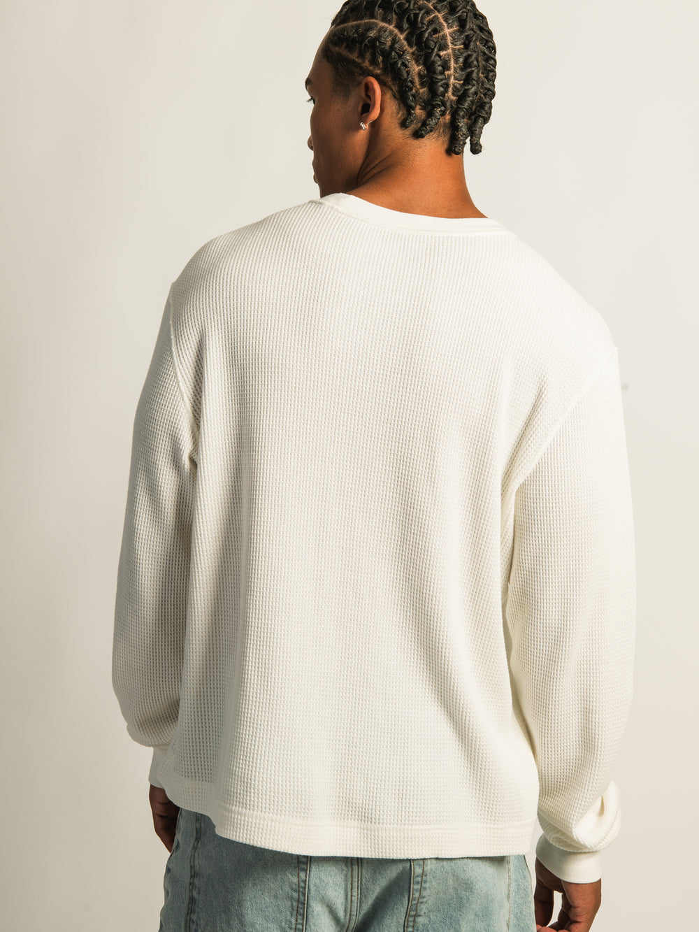 KOLBY SHORT CUT LONG SLEEVE WAFFLE SHIRT - OFF WHITE