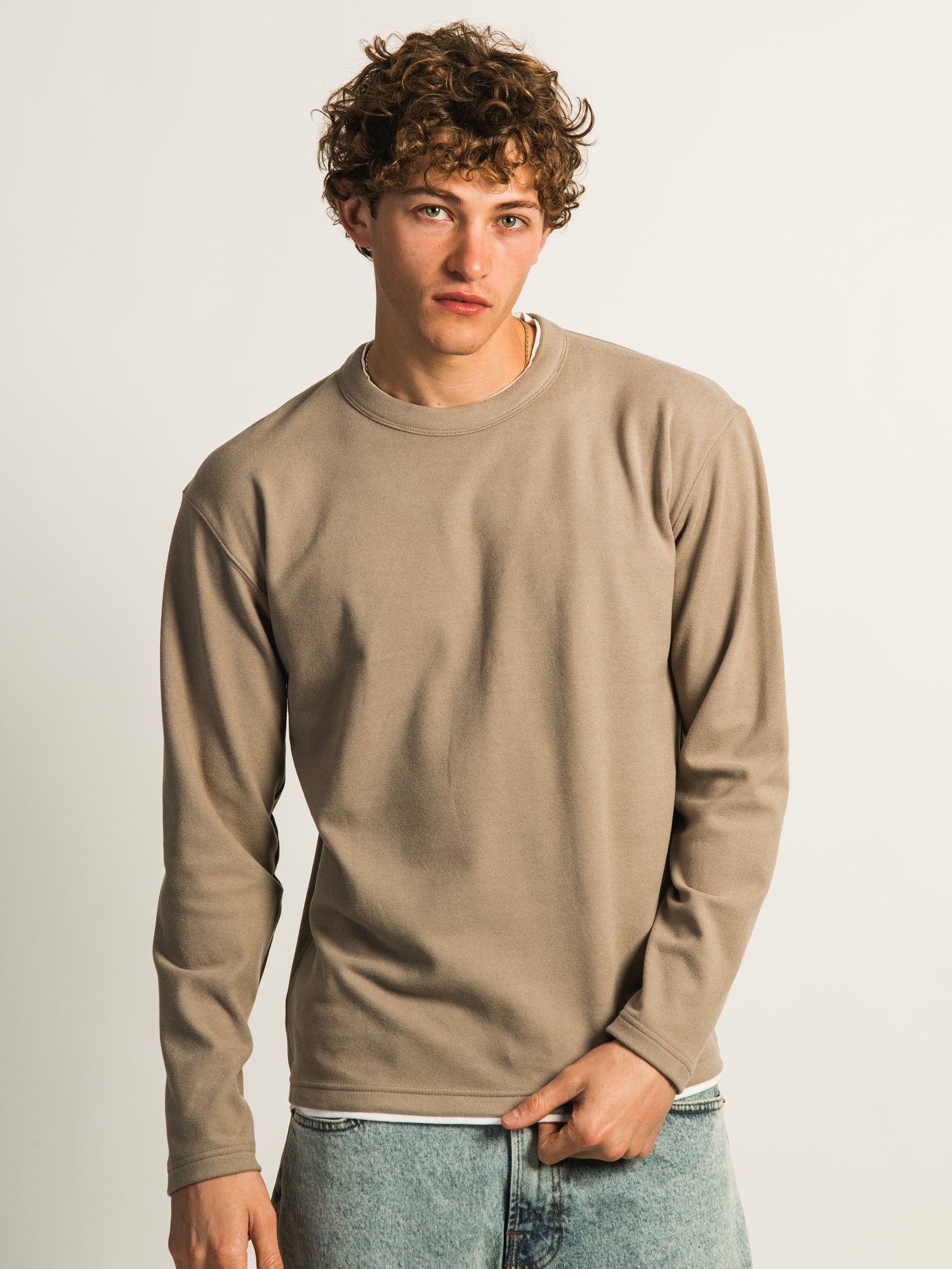 KOLBY LAYERED KNIT TEE- BROWN