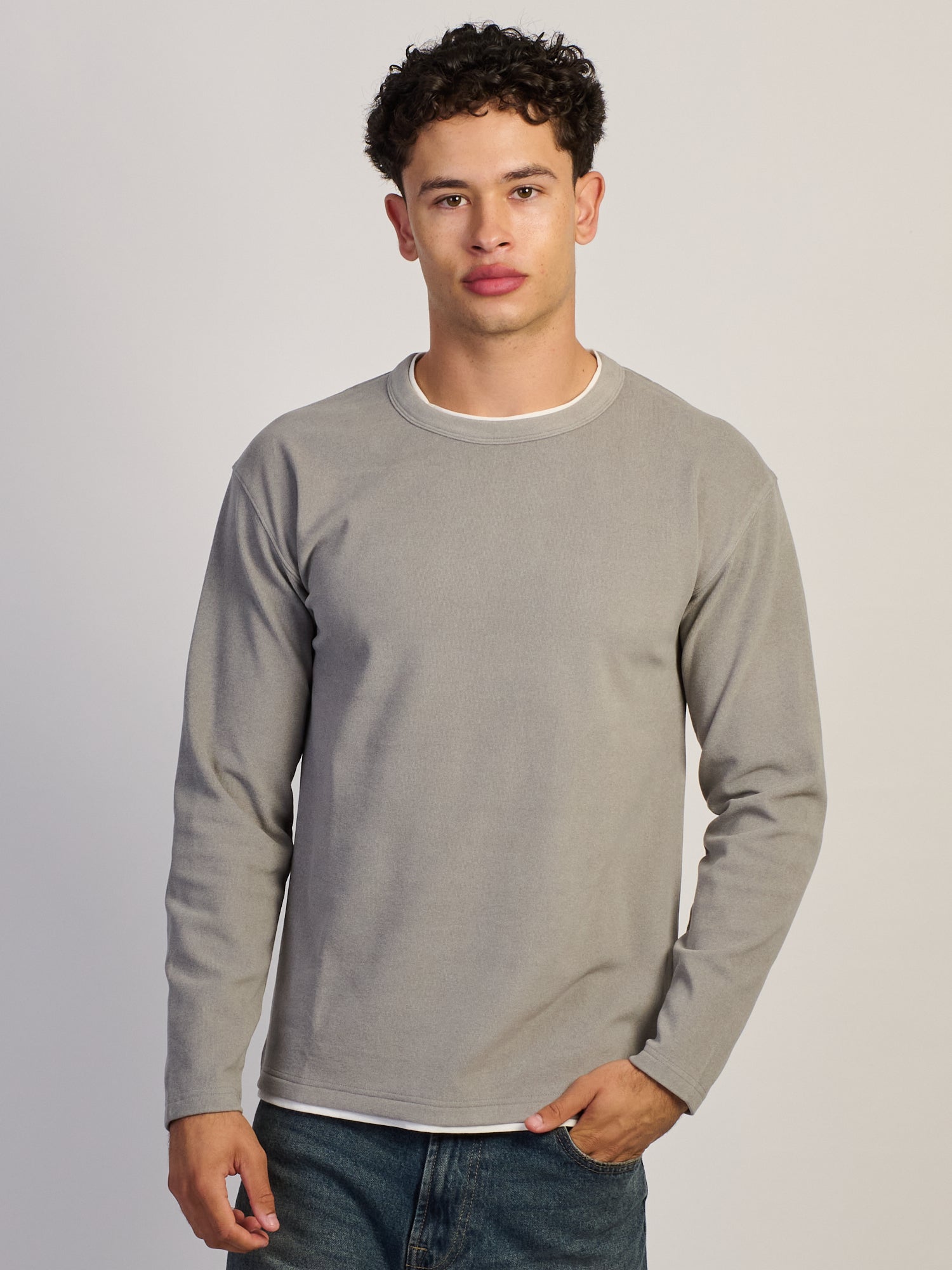 T-SHIRT EN MAILLE SUPERPOSÉE - GRIS CHINÉ