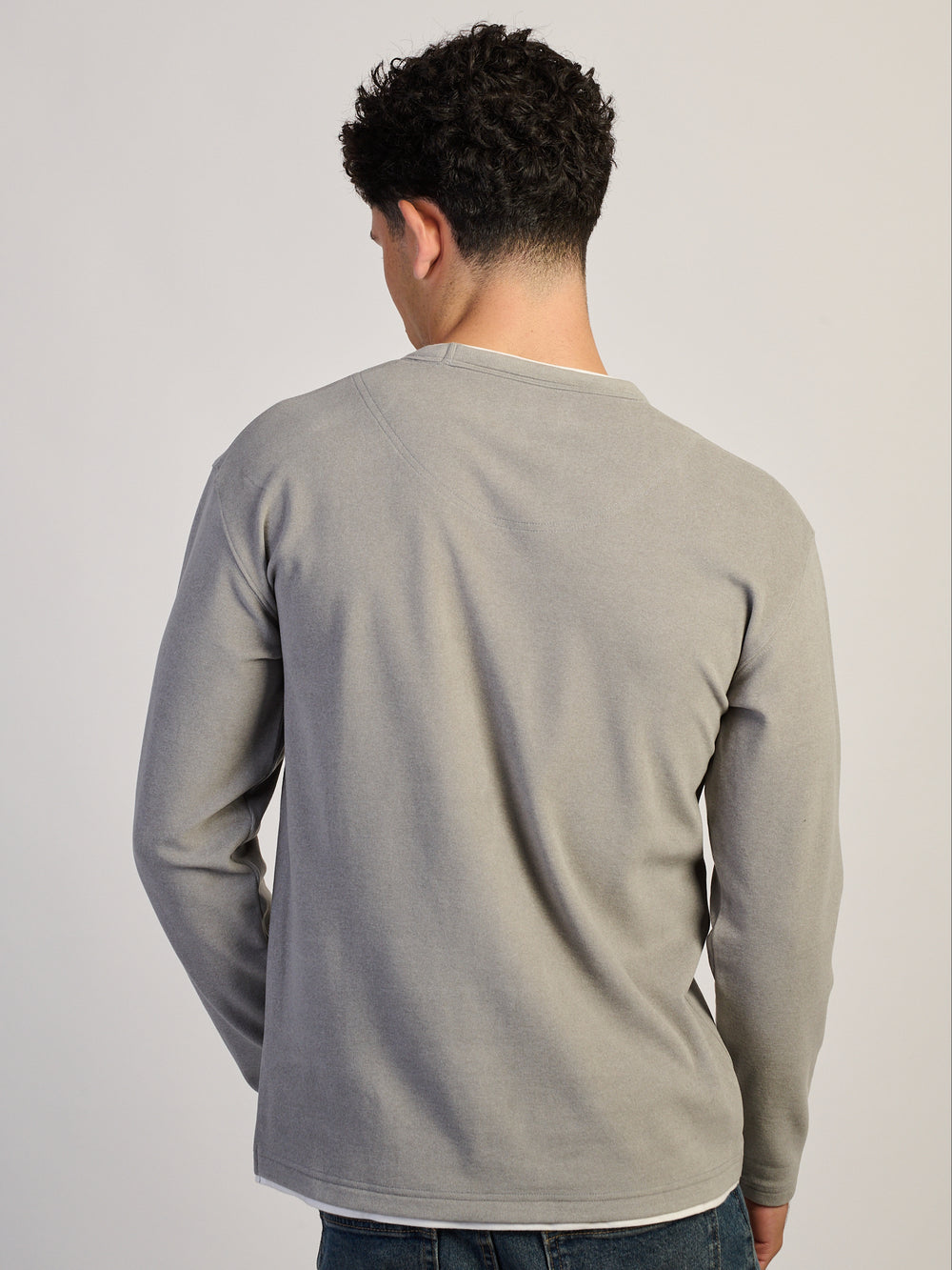 T-SHIRT EN MAILLE SUPERPOSÉE - GRIS CHINÉ 