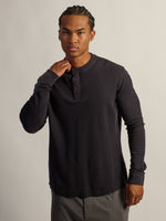T-SHIRT HENLEY GAUFRÉ TEXTURÉ KOLBY - NOIR