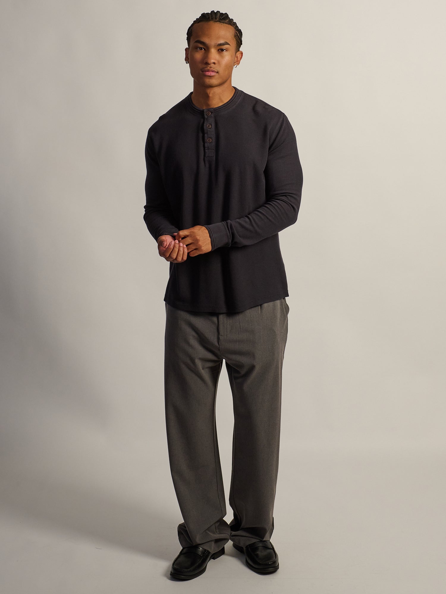 T-SHIRT HENLEY GAUFRÉ TEXTURÉ KOLBY - NOIR