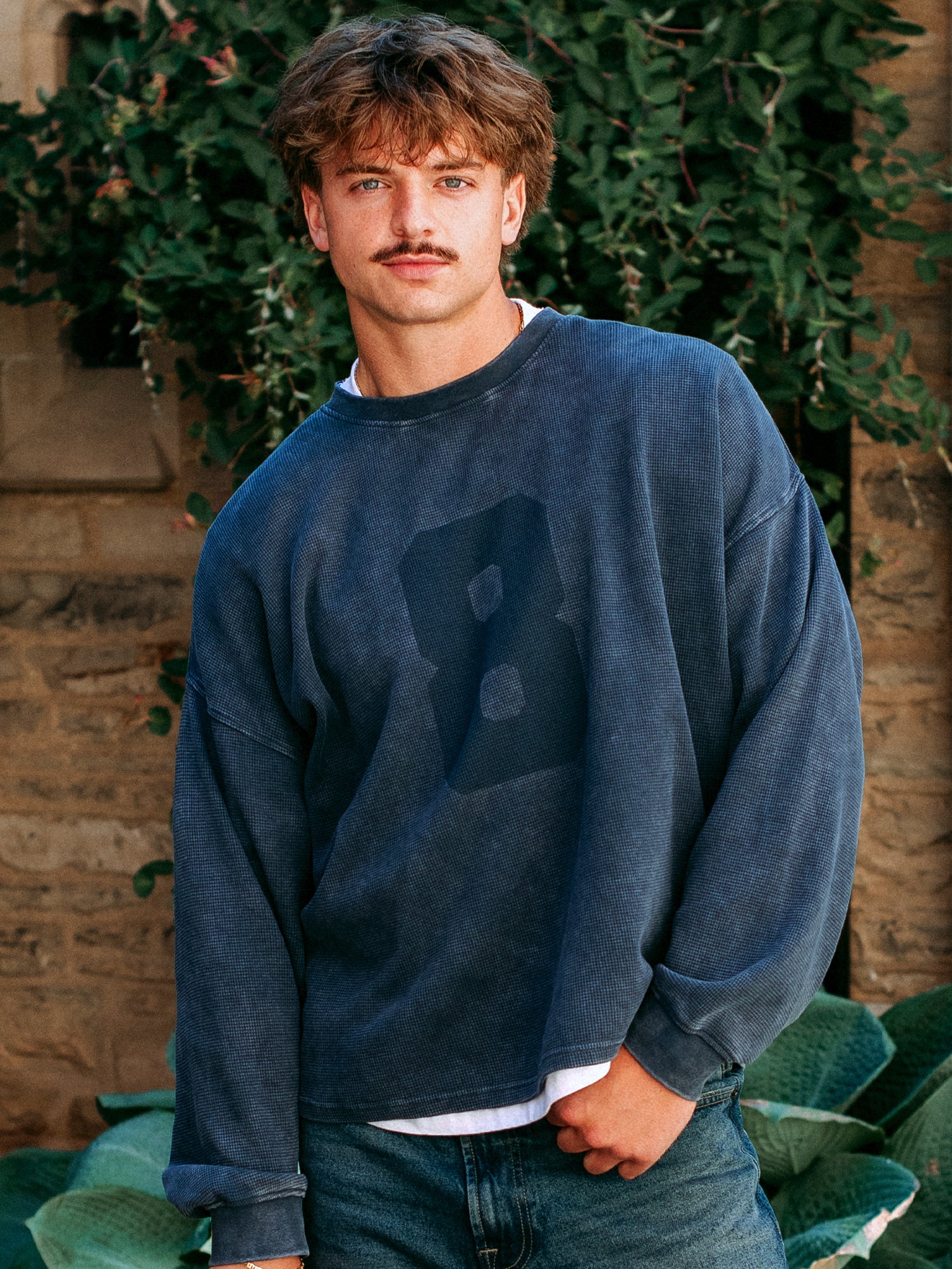 HEAVYWEIGHT LONG SLEEVE WAFFLE - CHARCOAL NAVY