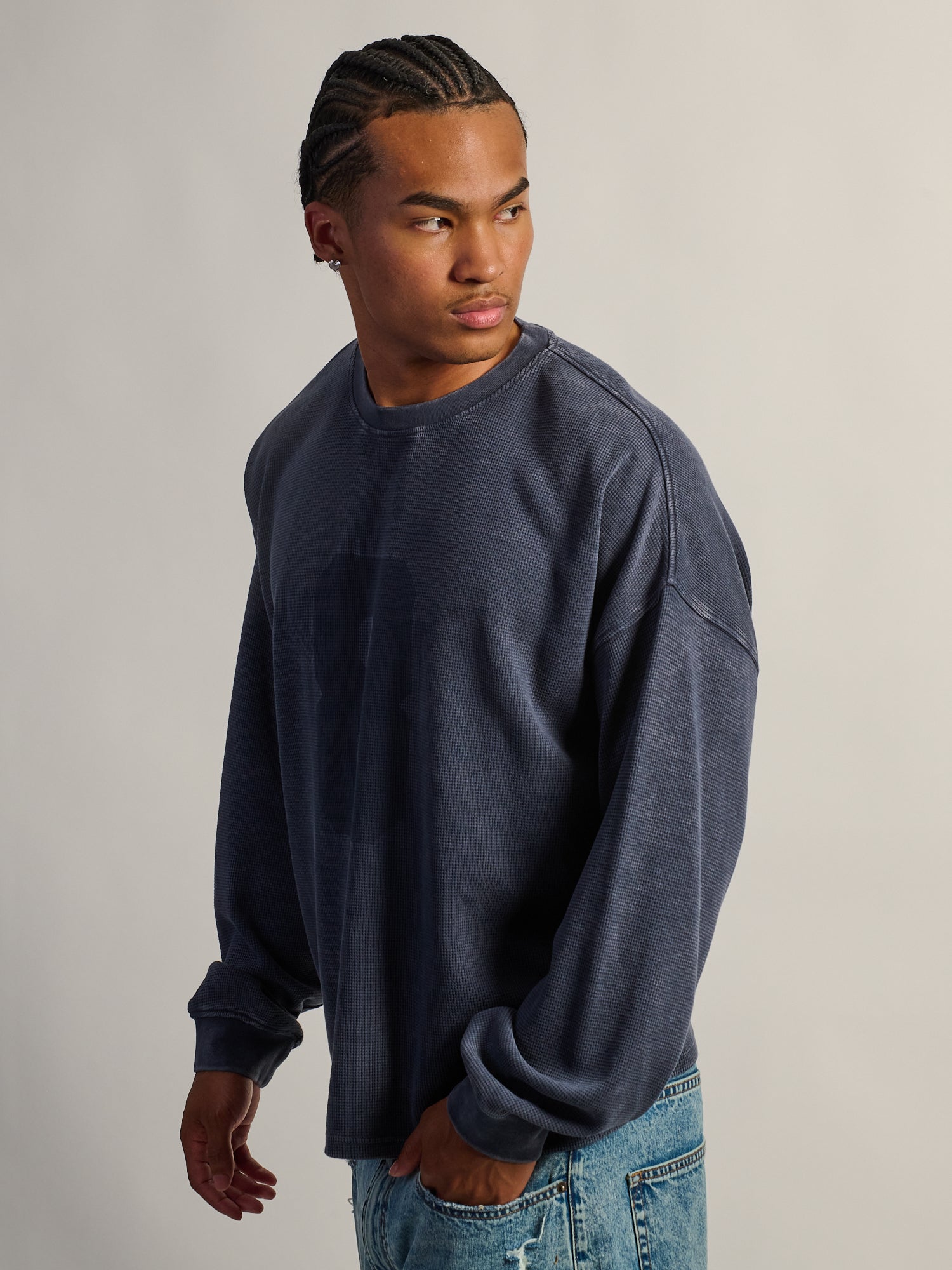 HEAVYWEIGHT LONG SLEEVE WAFFLE - CHARCOAL NAVY