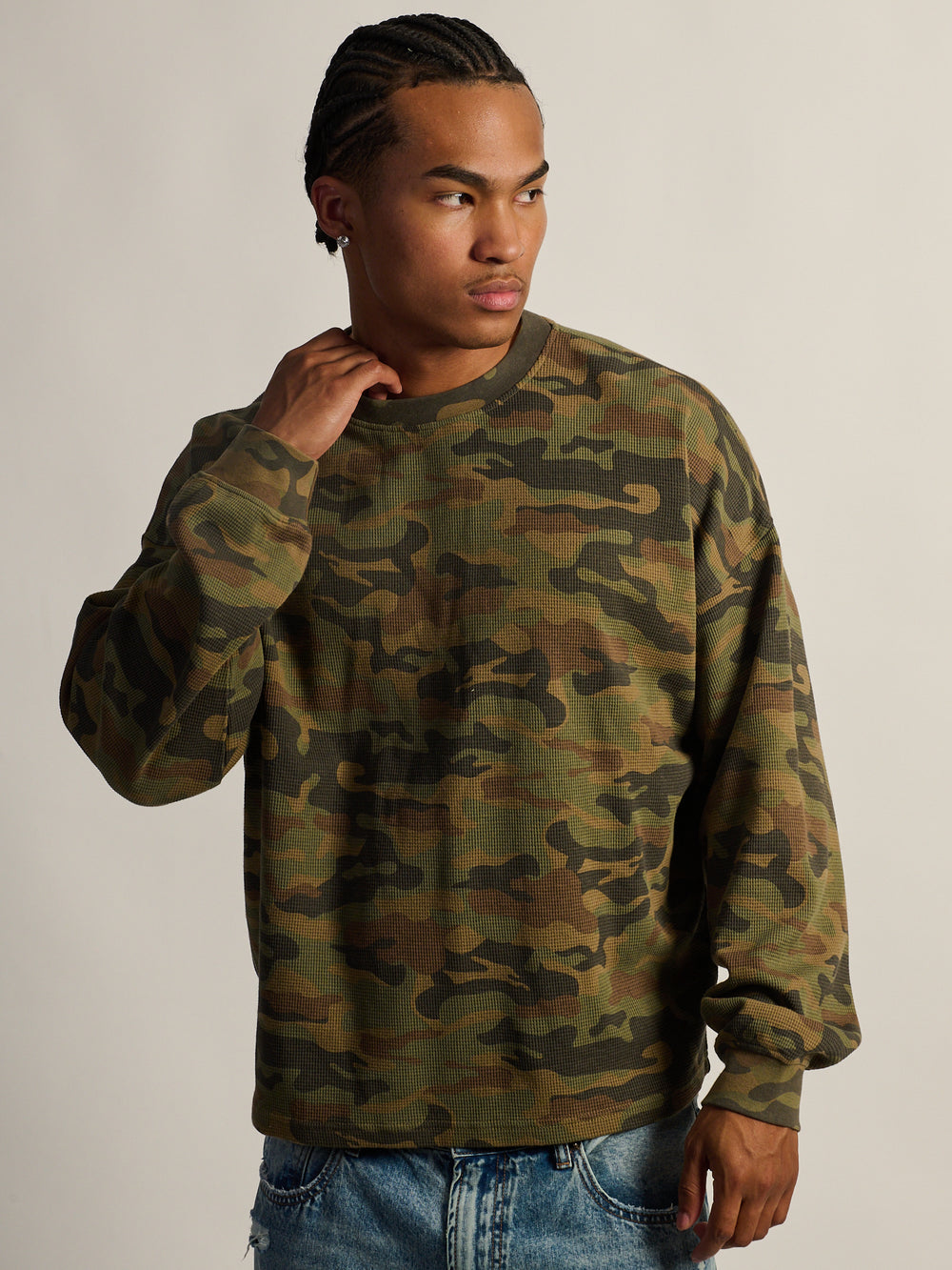 KOLBY T-SHIRT GAUFRÉ À MANCHES LONGUES LOURDES - CAMOUFLAGE
