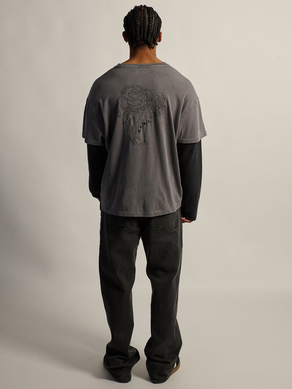 KOLBY LONG SLEEVE WAFFLE FOOTBALL T-SHIRT - CHARCOAL