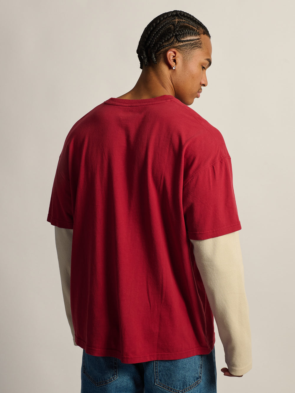 KOLBY LONG SLEEVE WAFFLE FOOTBALL T-SHIRT - RED