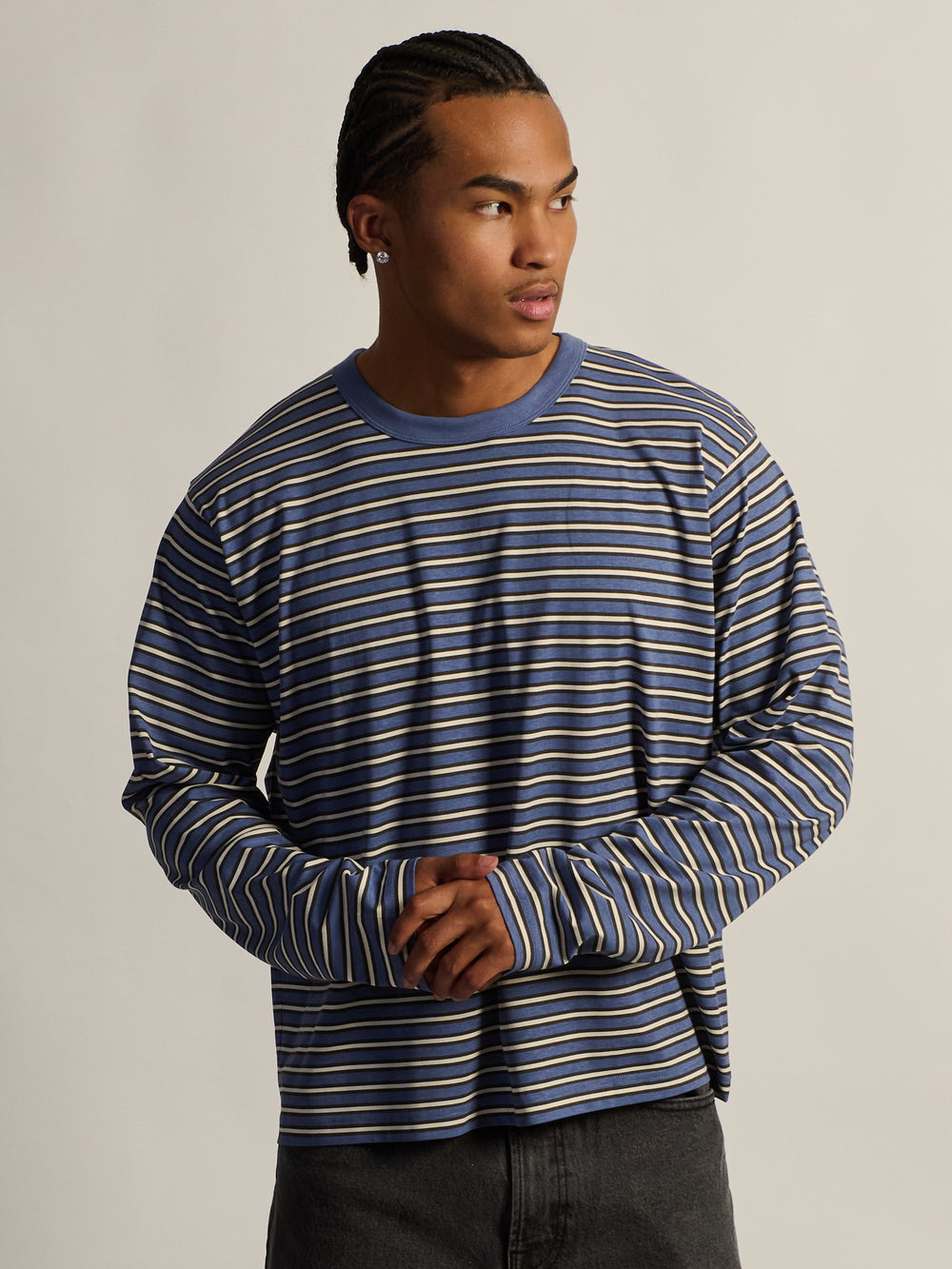 KOLBY ESSENTIAL BAGGY LONG SLEEVE TEE - BLUE STRIPE