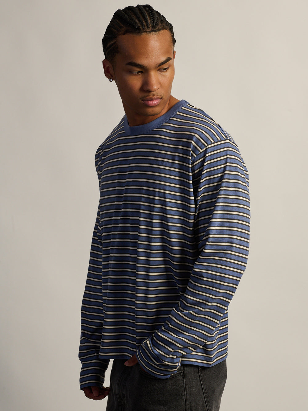 KOLBY ESSENTIAL BAGGY LONG SLEEVE TEE - BLUE STRIPE