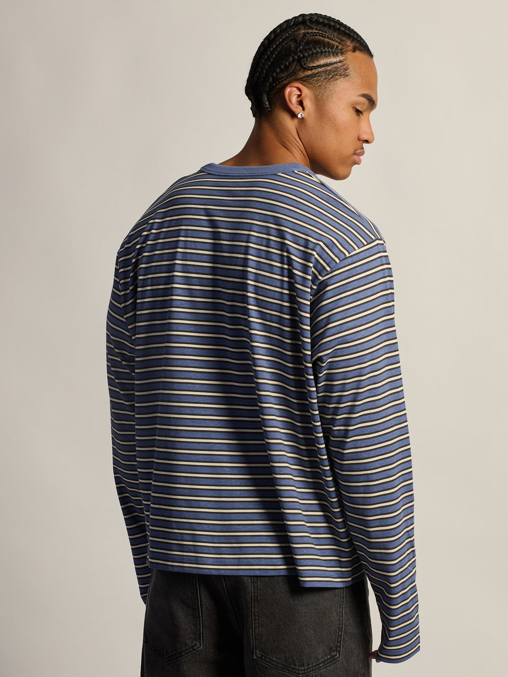 KOLBY ESSENTIAL BAGGY LONG SLEEVE TEE - BLUE STRIPE