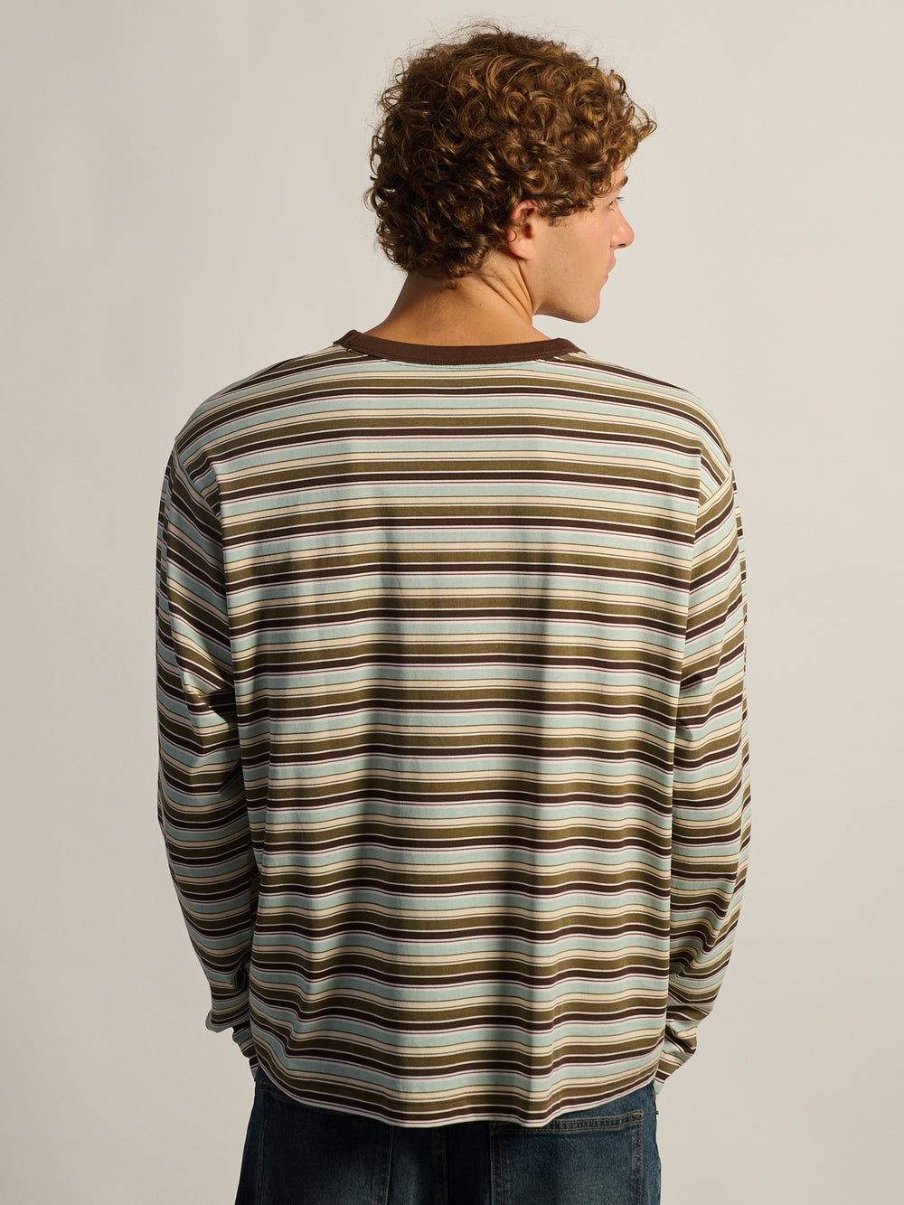 KOLBY ESSENTIAL BAGGY LONG SLEEVE TEE - BROWN STRIPE