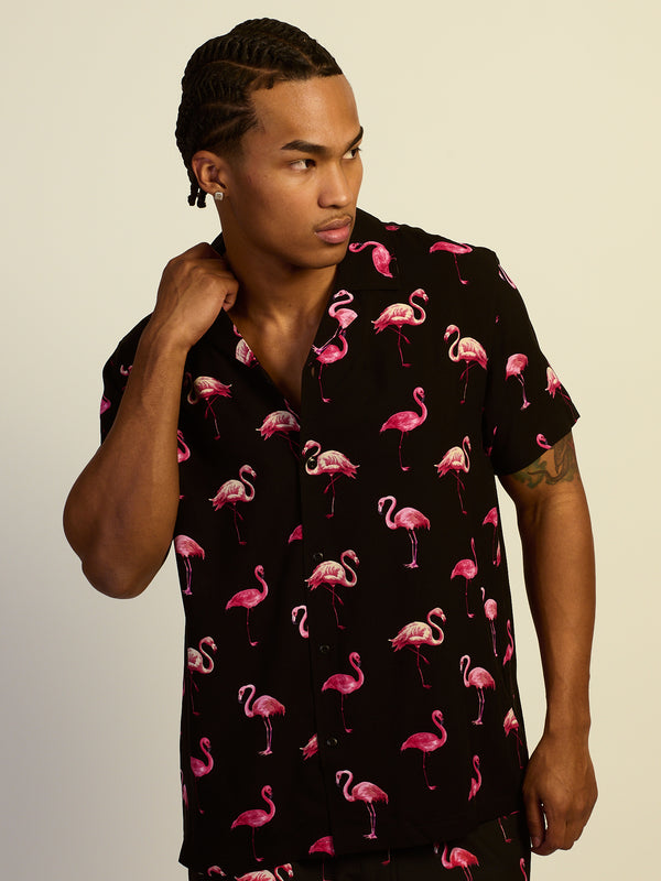 KOLBY FLAMINGO WOVEN SHIRT - BLACK
