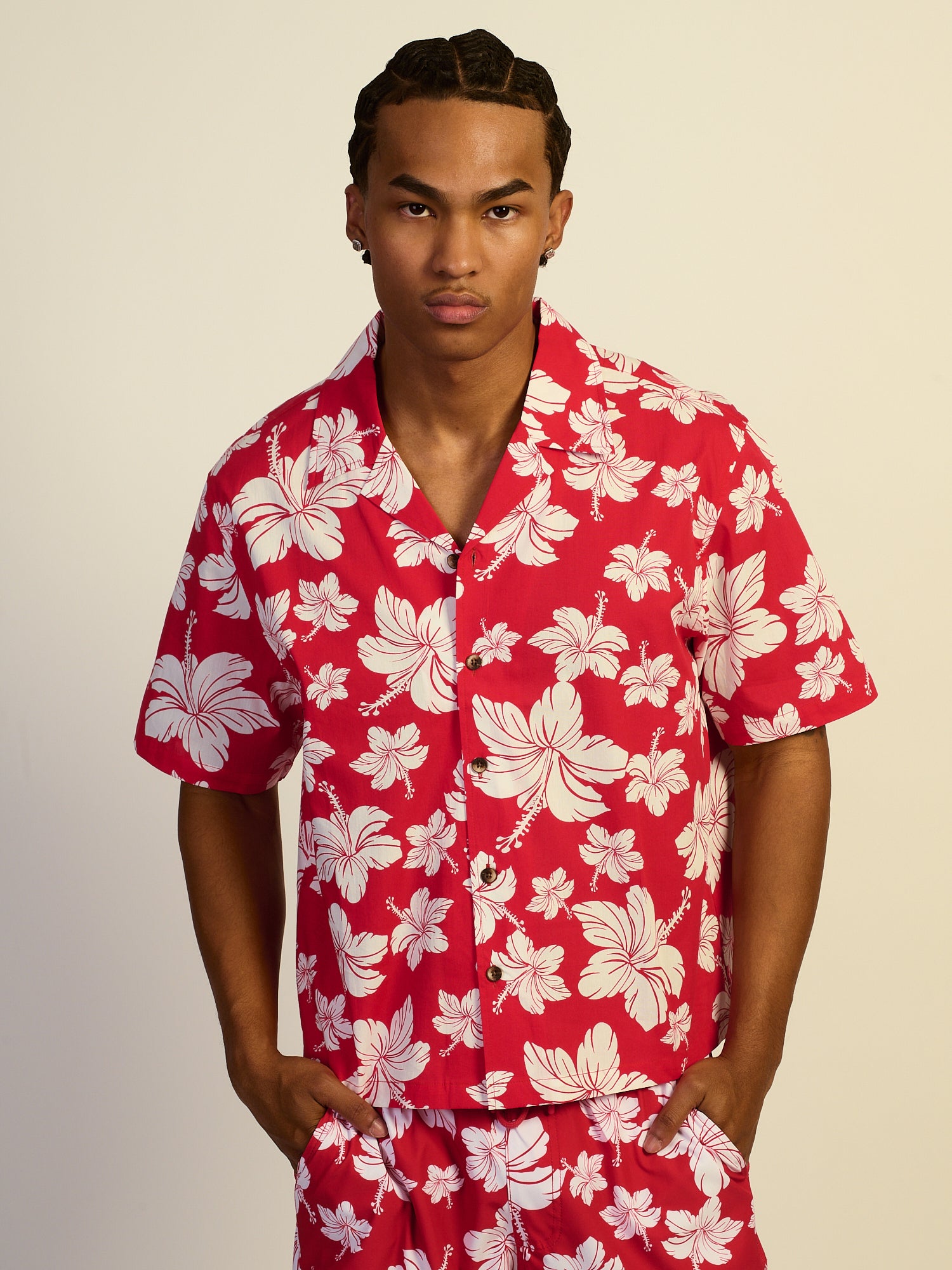 KOLBY HIBISCUS WOVEN SHIRT - RED