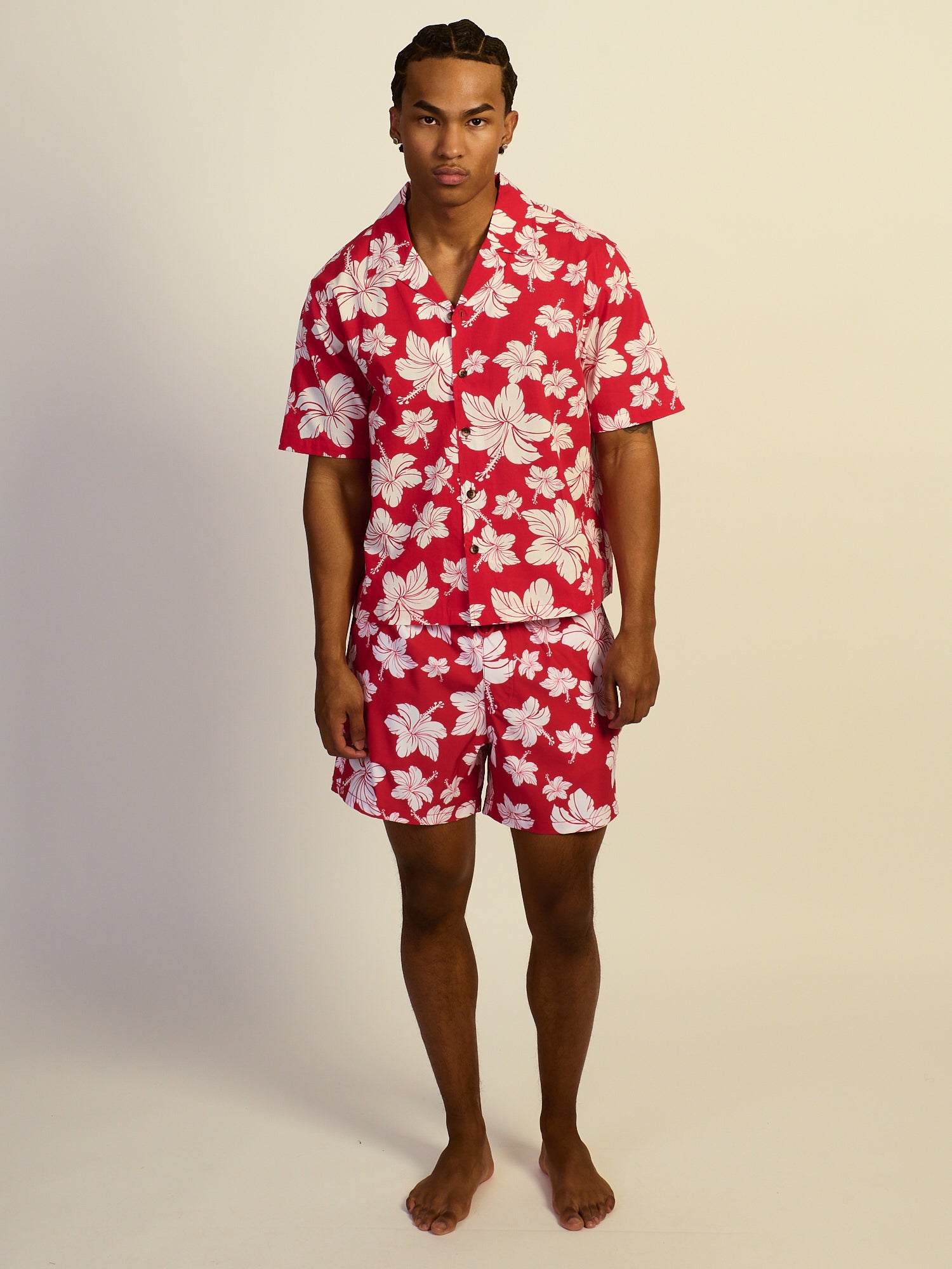 KOLBY HIBISCUS WOVEN SHIRT - RED
