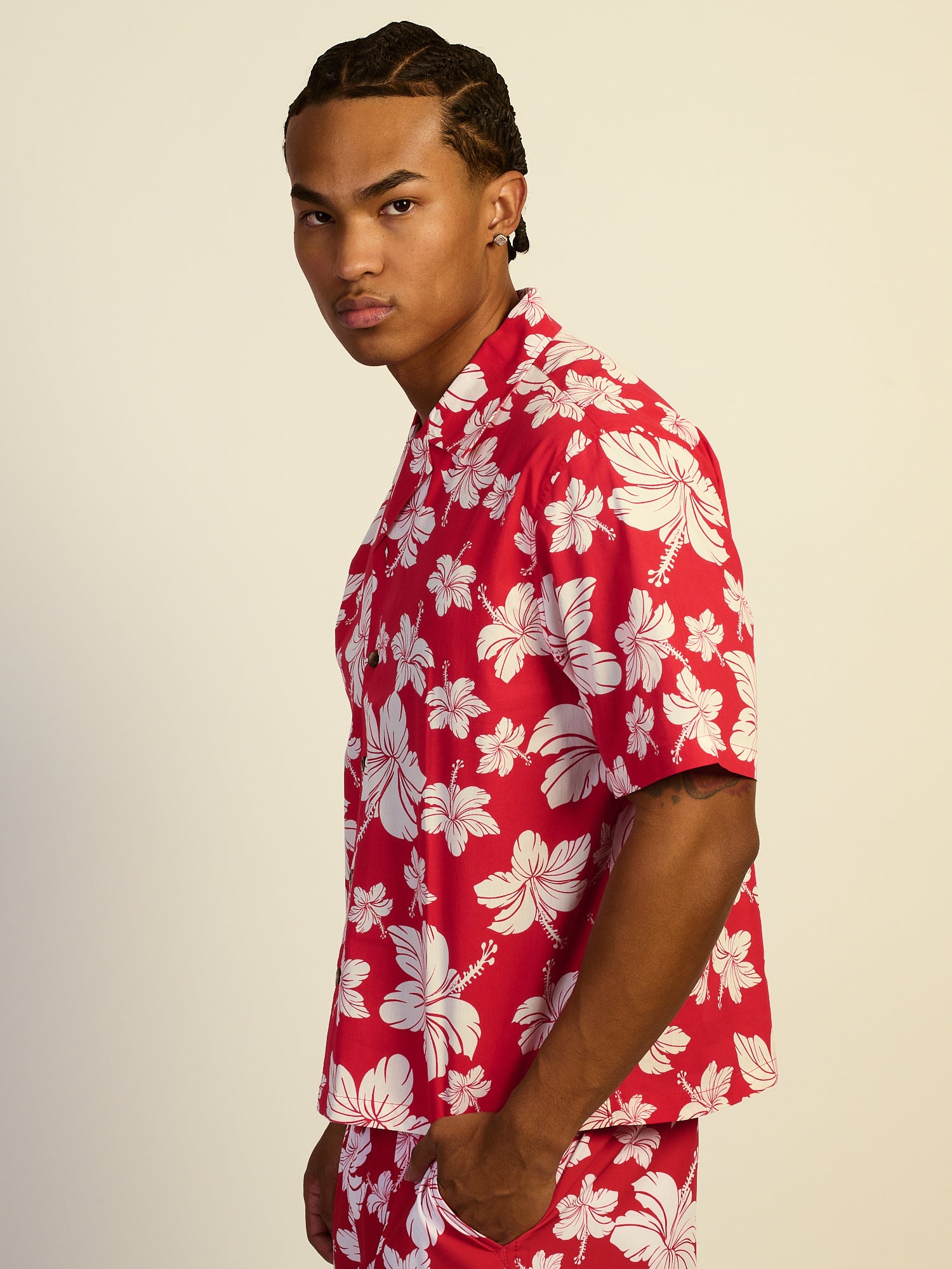 KOLBY HIBISCUS WOVEN SHIRT - ROUGE