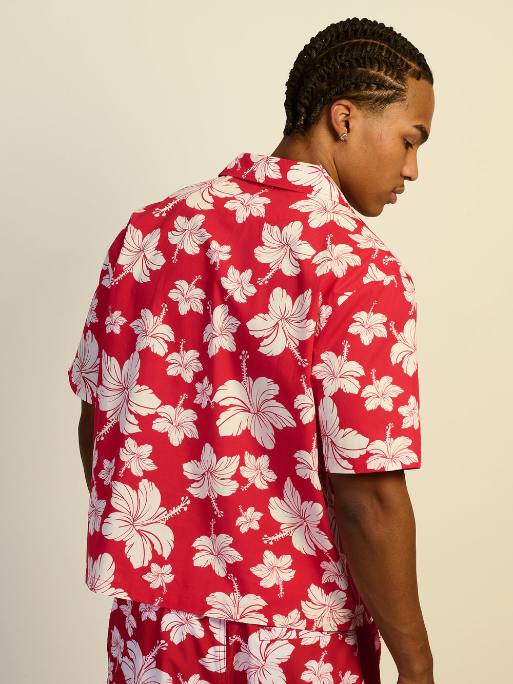 KOLBY SWIM HIBISCUS WOVEN SHIRT - RED