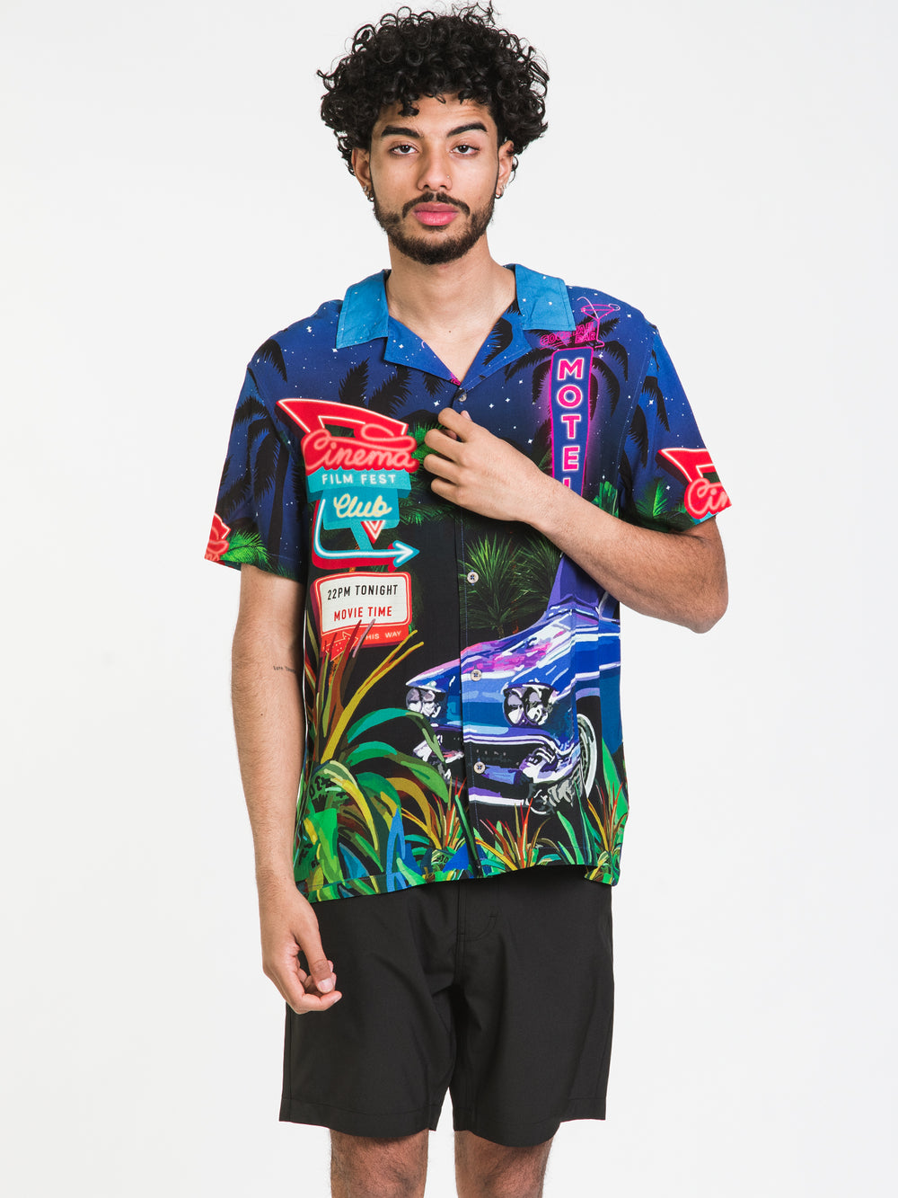 KOLBY GRAPHIC PRINT RAYON BUTTON UP SHORT SLEEVE SHIRT - CLEARANCE