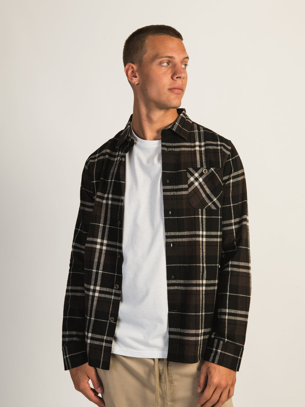 KOLBY CLASSIC BUTTON UP PLAID - BLACK