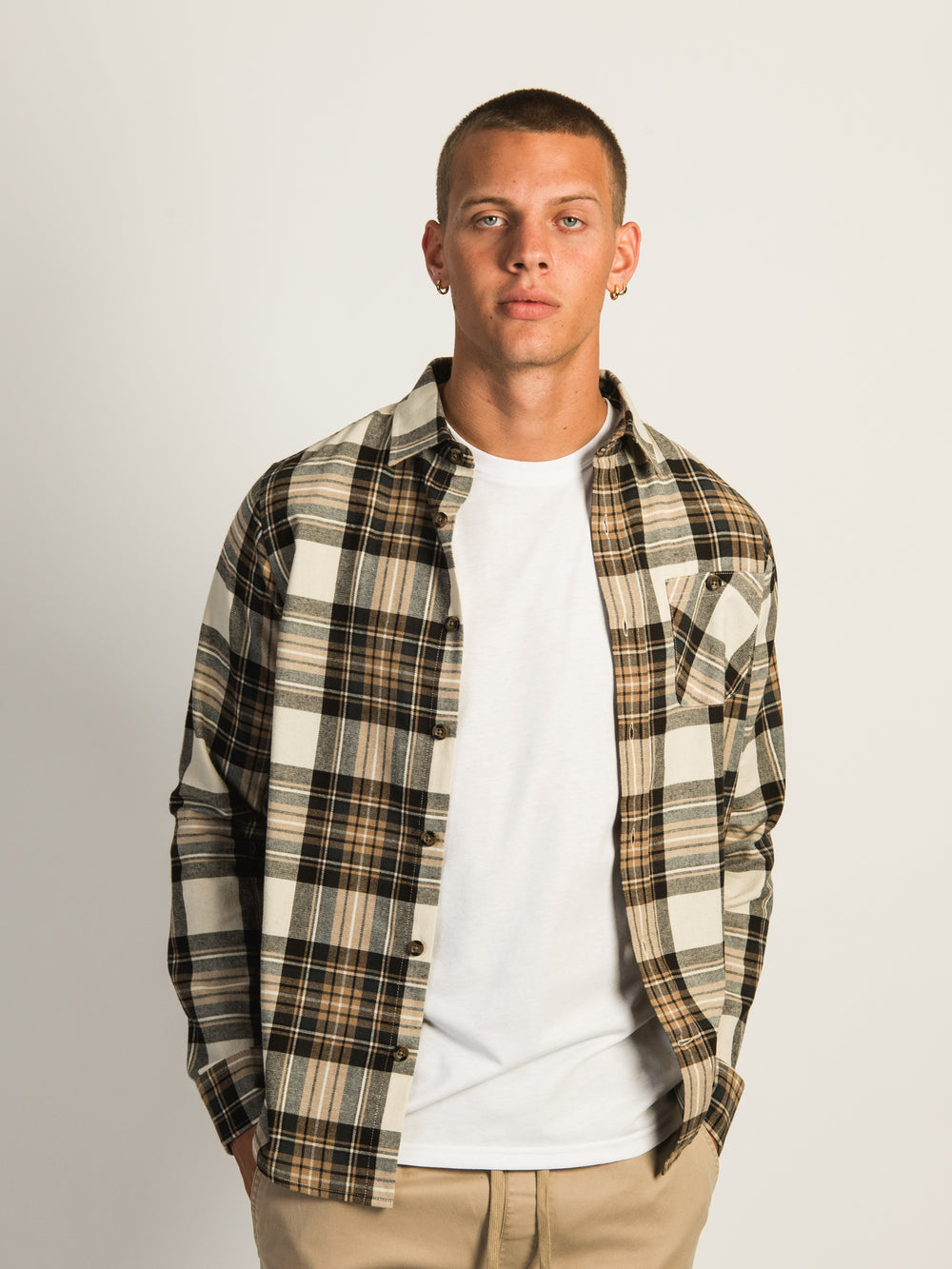 KOLBY CLASSIC BUTTON UP PLAID - CREAM