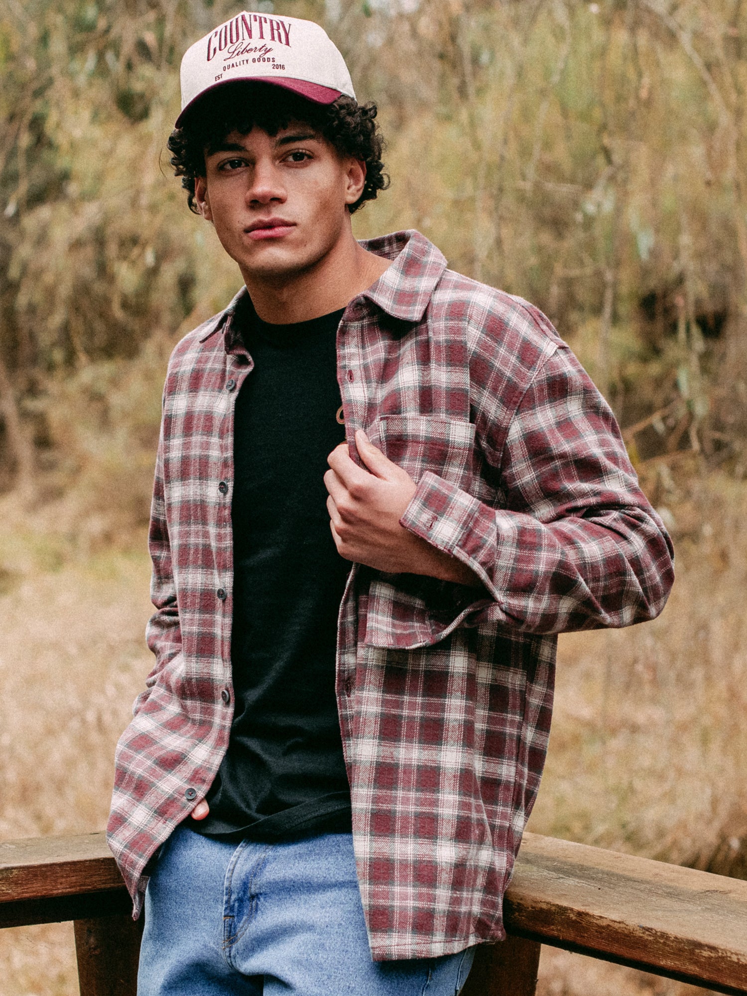 KOLBY 90S FLANNEL-BURGUNDY